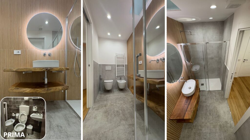 bagno prima e dopo ristrutturazione appartamento Rimini confronto
