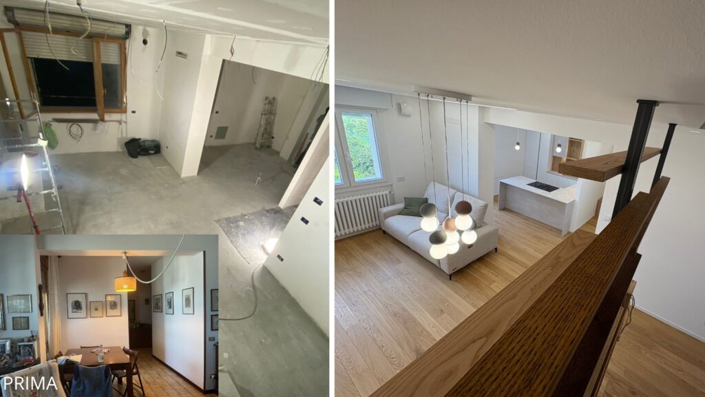 open space cucina soggiorno ristrutturazione appartamento Rimini controsoffitto