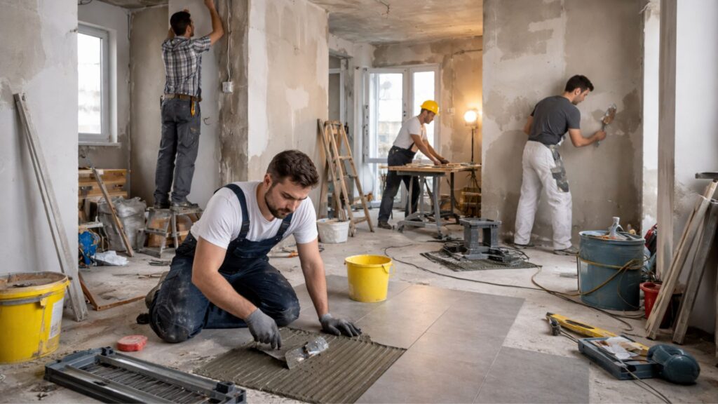 Errori cantiere impresa ristrutturazioni con operai al lavoro senza coordinazione